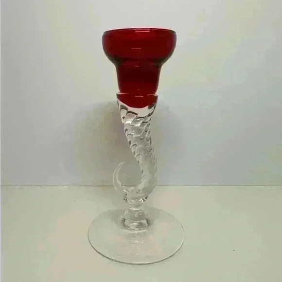 Ruby Red Cornucopia Swirl Hook Candlestick Holder - Picture 1 of 4
